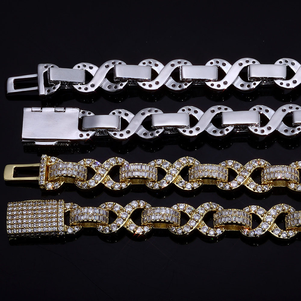 cz iced out infinity & baguette link chain & bracelet