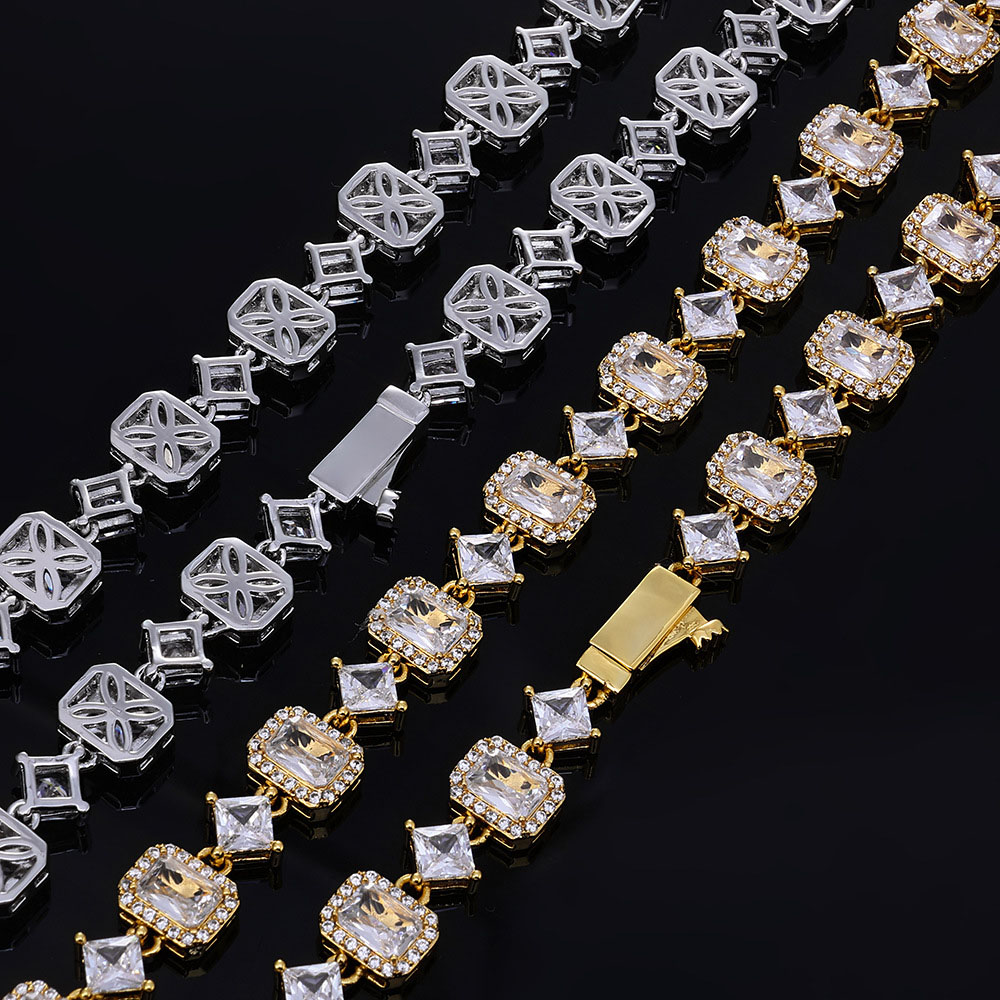 cz radiant baguette & princess cut halo link chain