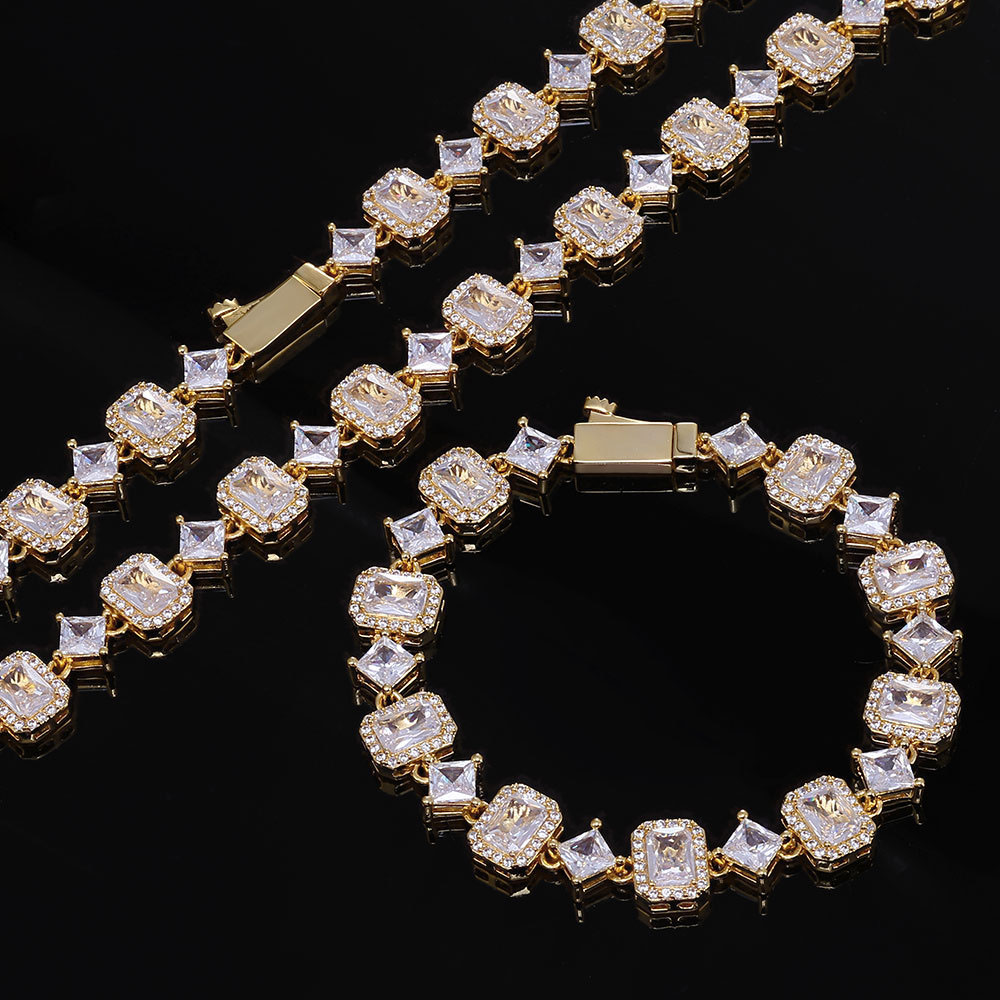 cz radiant baguette & princess cut halo link chain