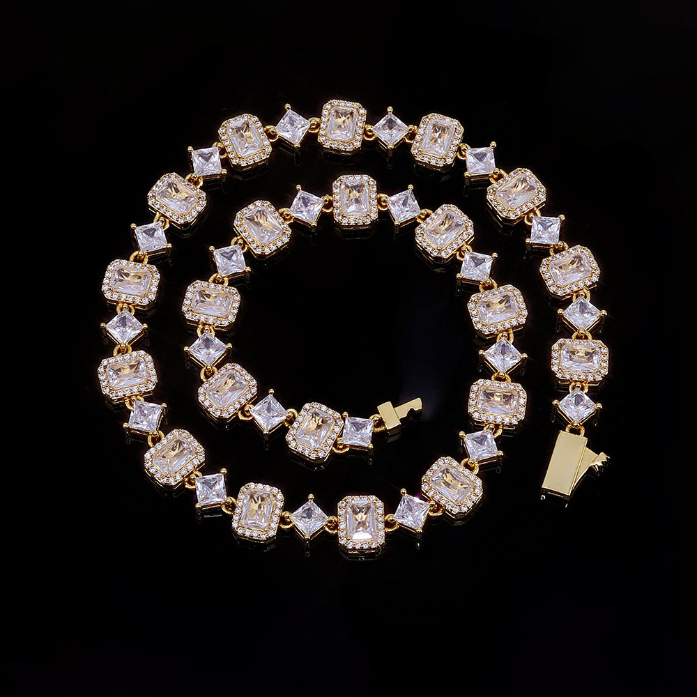 cz radiant baguette & princess cut halo link chain