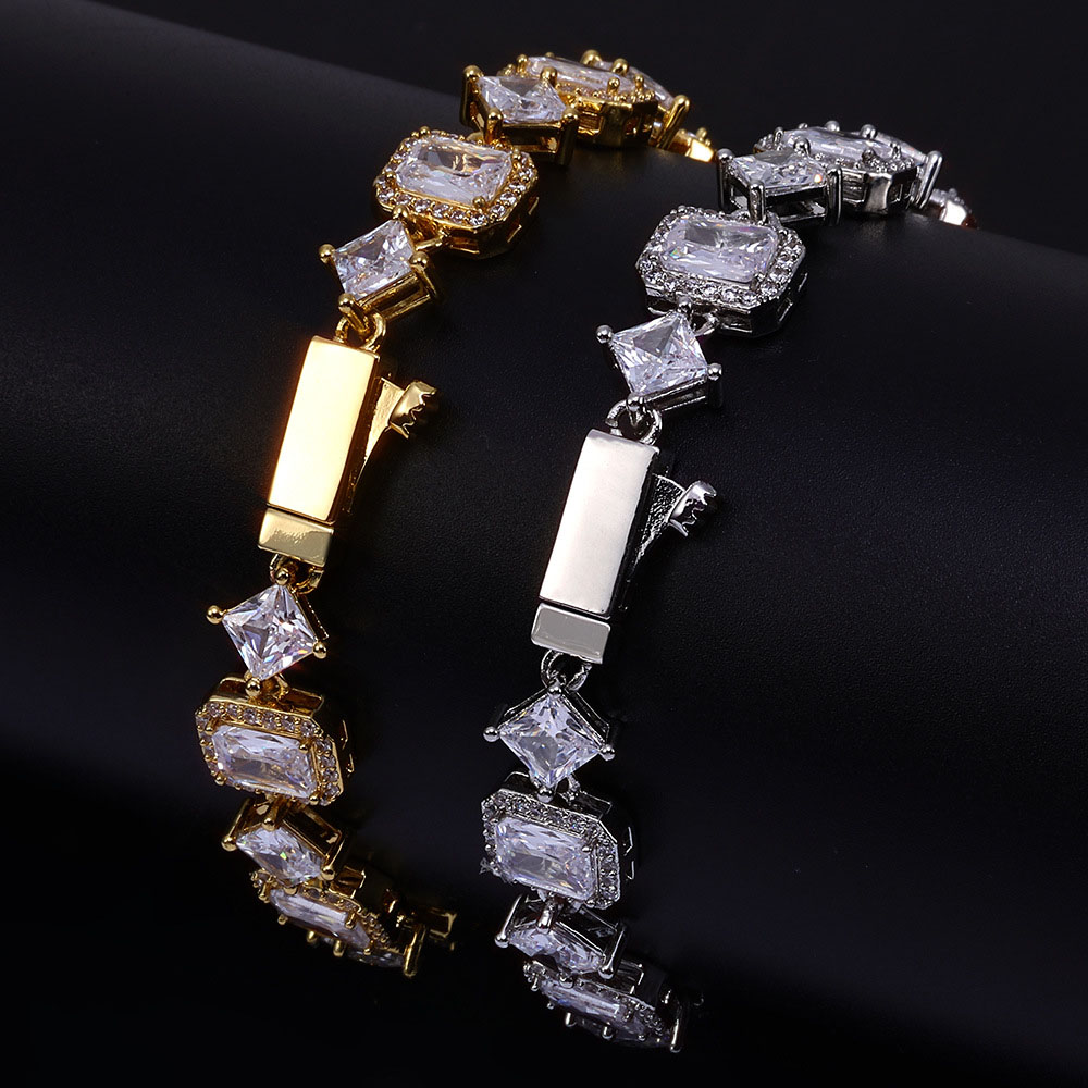 cz radiant baguette & princess cut halo link chain