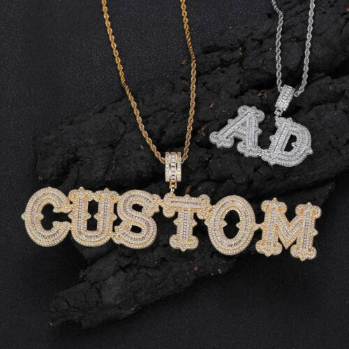 fully flooded baguette cz letter pendant