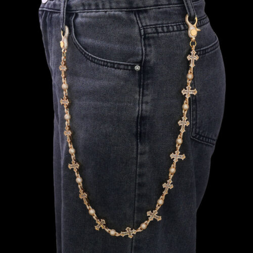 fully iced ball & baguette cut cross trouser chain