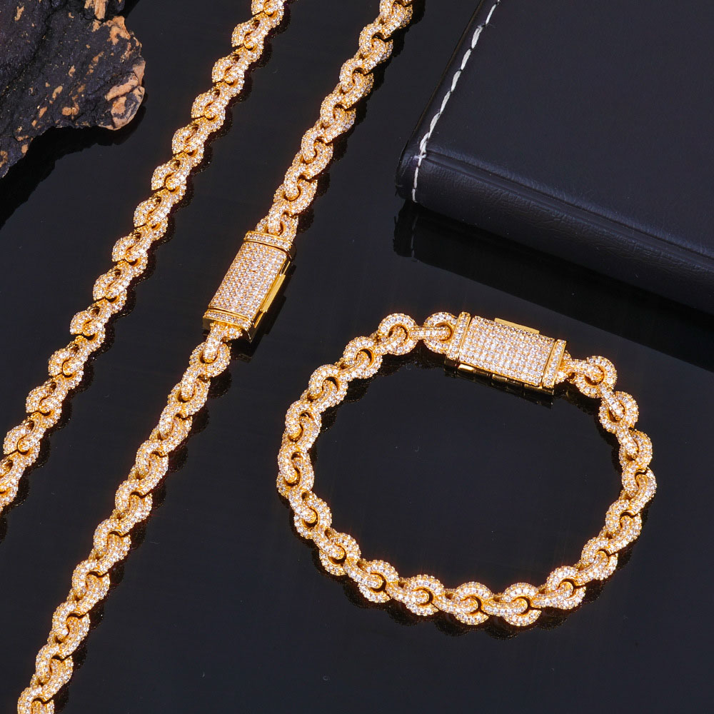 fully iced out circle cable chain necklace & bracelet