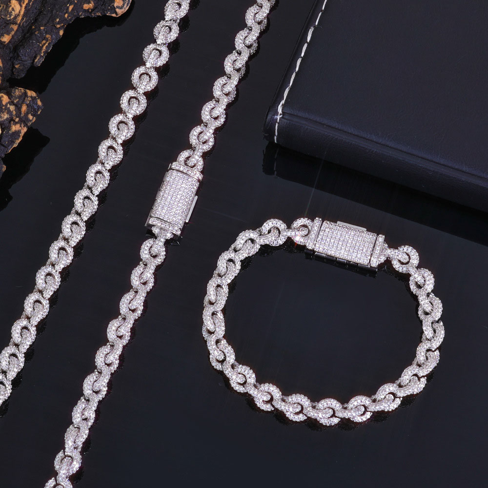 fully iced out circle cable chain necklace & bracelet