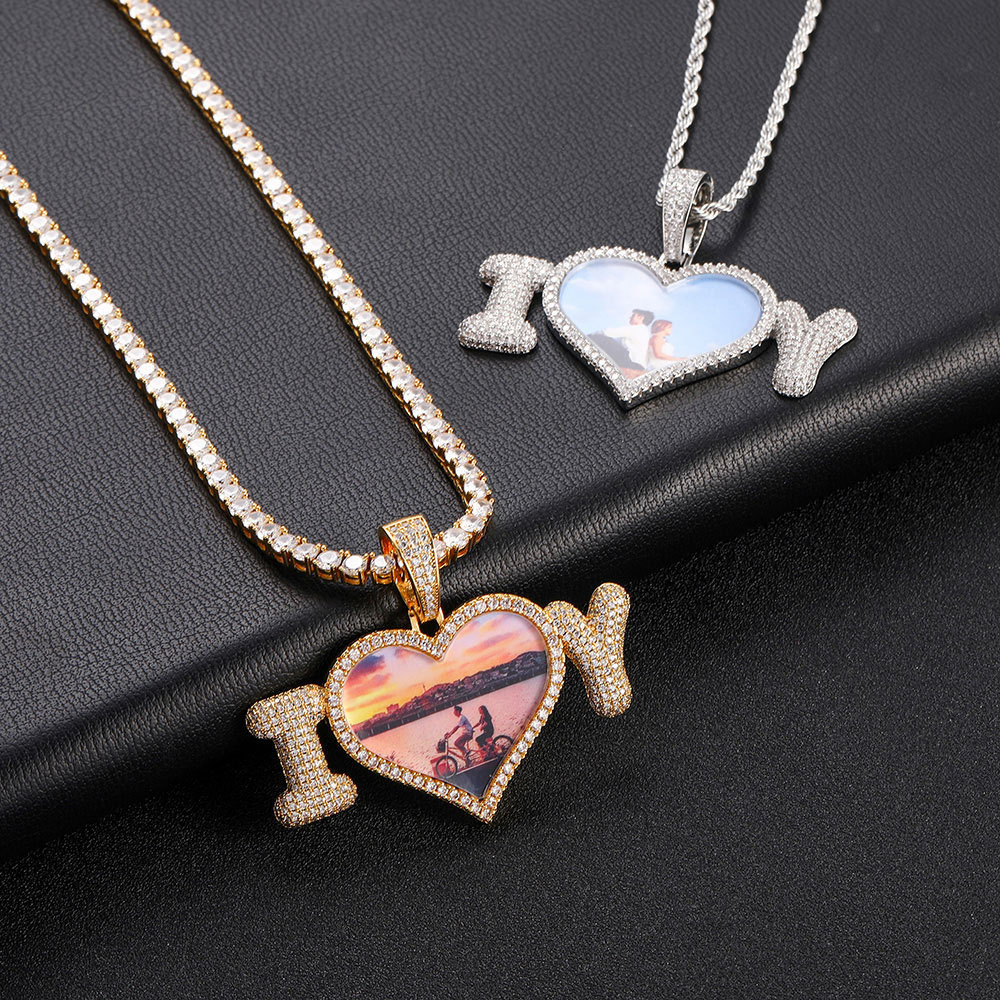 fully iced out i love you heart memory pendant