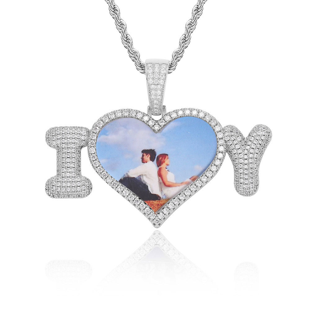 fully iced out i love you heart memory pendant