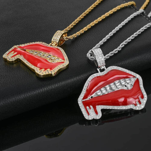 hip hop jewelry red enamel sexy red lips pendant