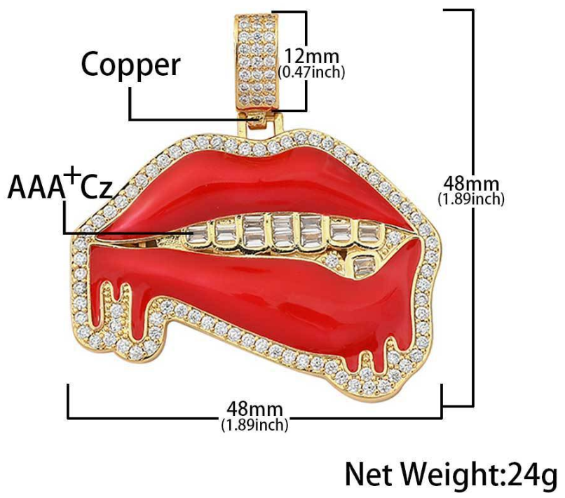 hip hop jewelry red enamel sexy red lips pendant