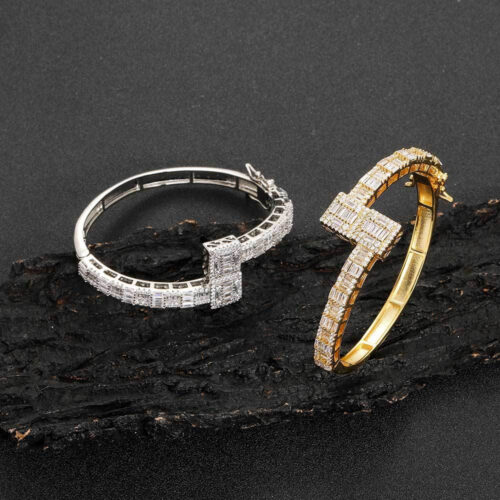 hip hop style baguette cut cubic zirconia bangle