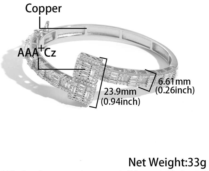 hip hop style baguette cut cubic zirconia bangle