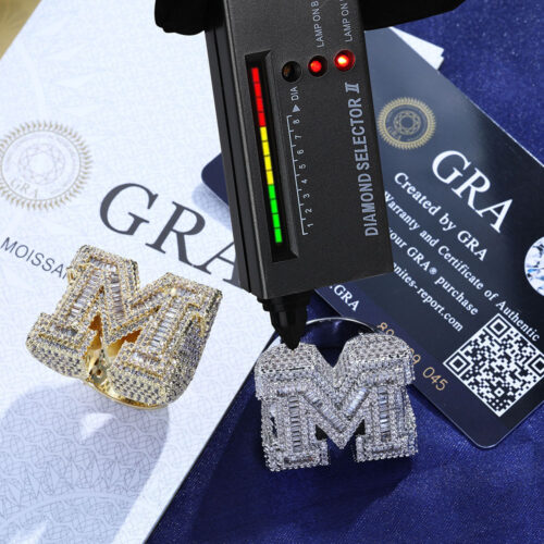 iced out baguette moissanite initial letter ring