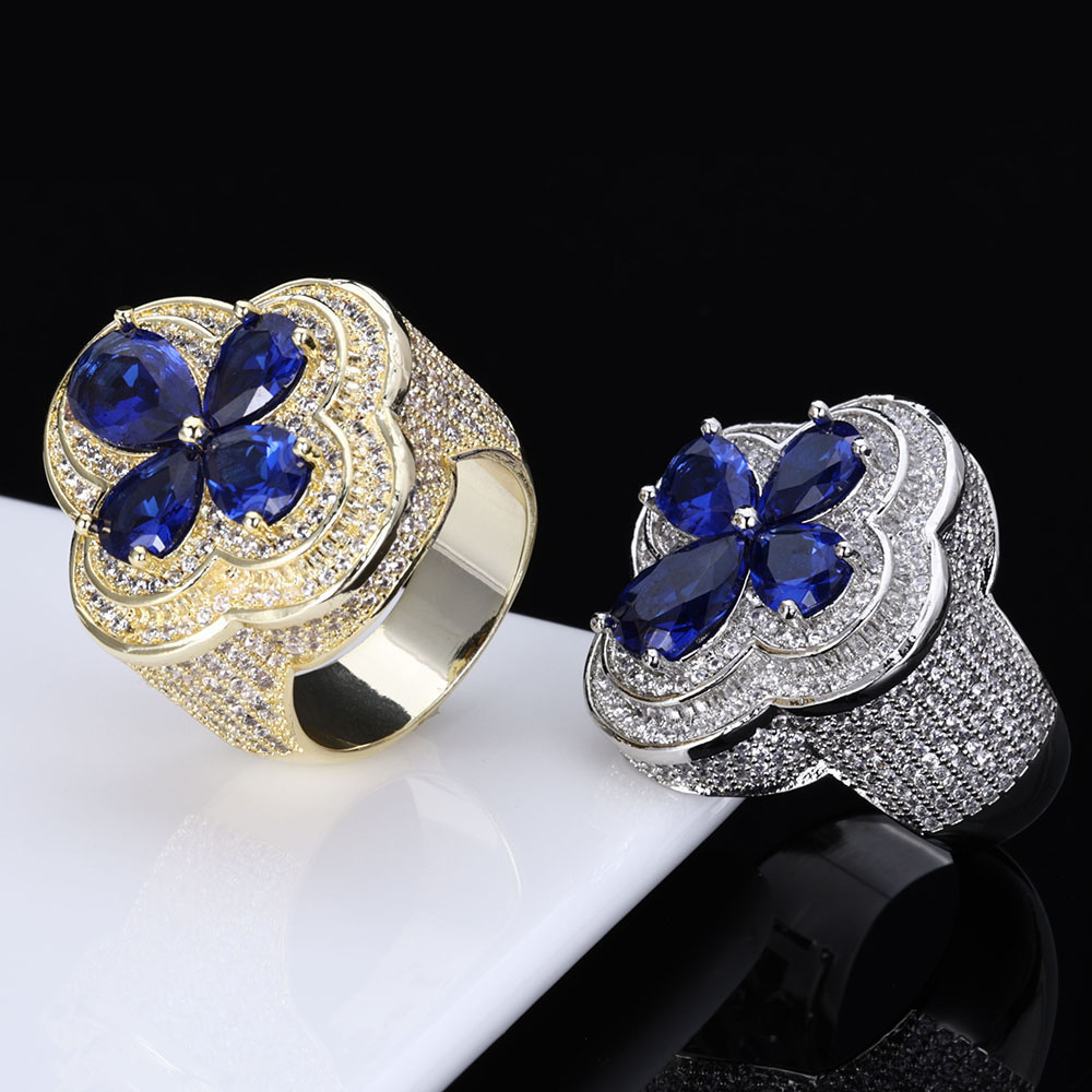 moissanite blue flower cluster statement ring