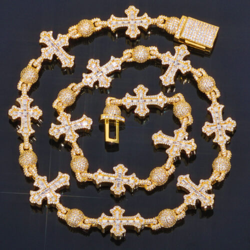 iced ball and cross hip hop link necklace & bracelet