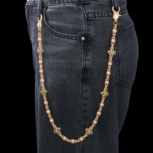iced ball and four leaf clover trouser link chain