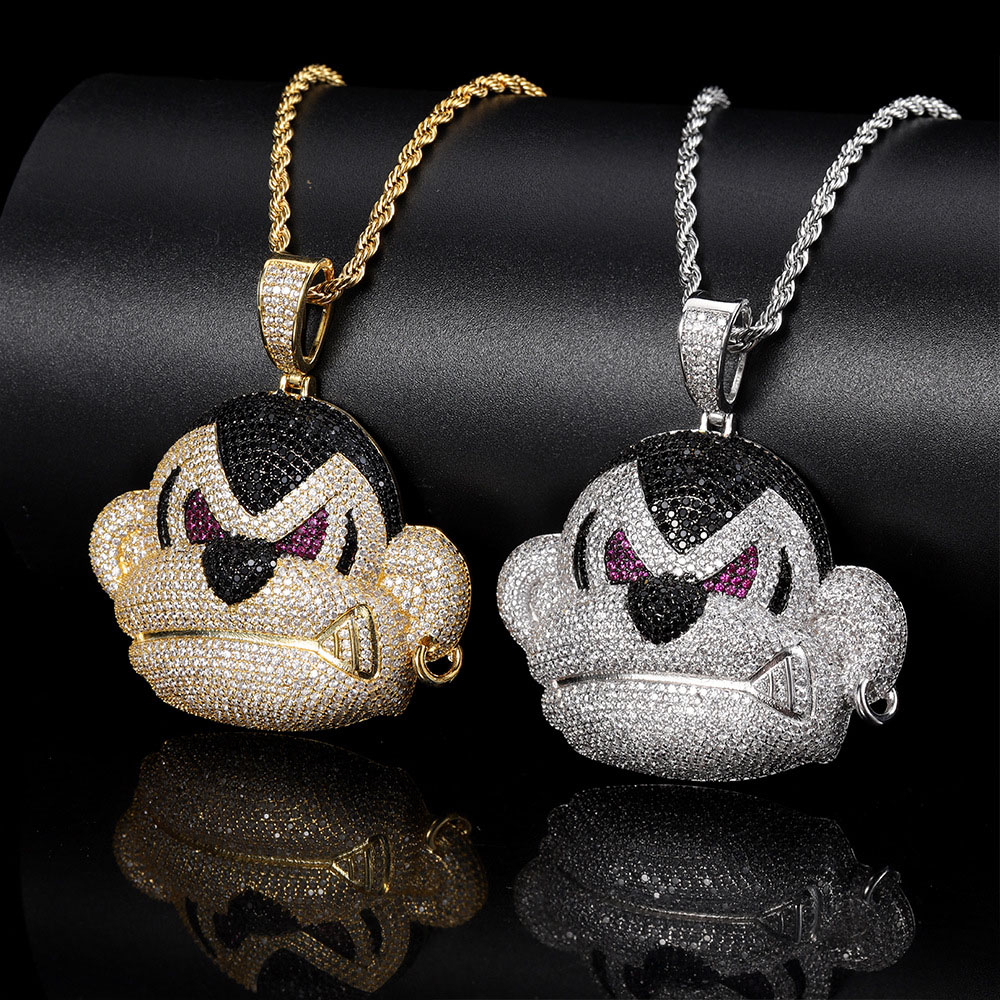 iced cubic zirconia cartoon monkey pendant