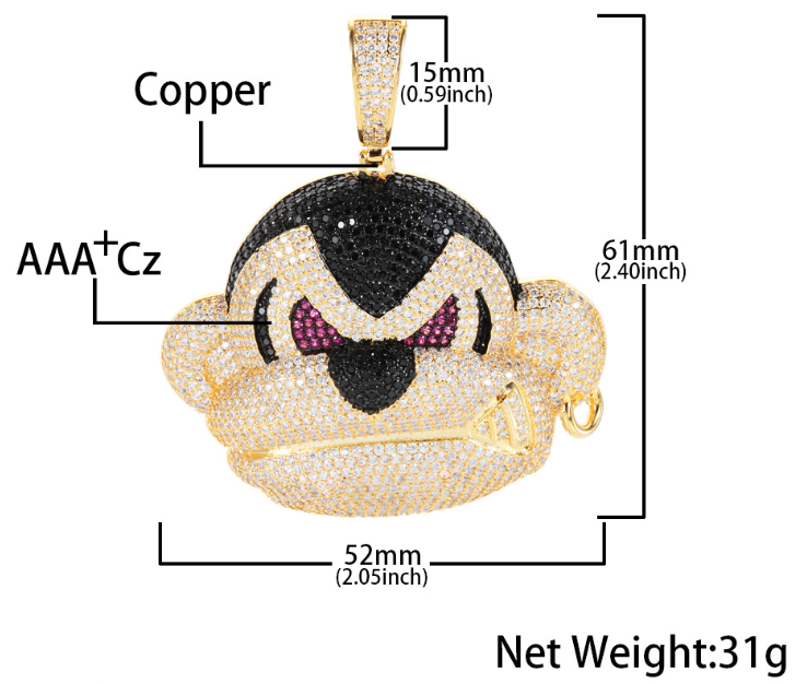 Iced Cubic Zirconia Cartoon Monkey Pendant iced cubic zirconia cartoon monkey pendant