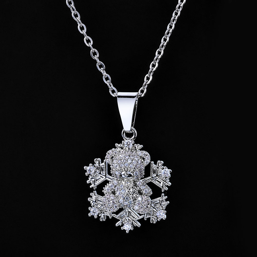 Iced Cubic Zirconia Snowflake Bear Pendant Wholesale