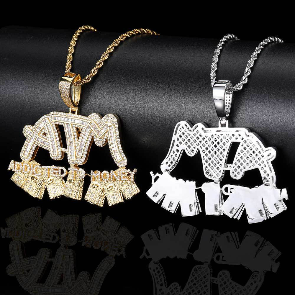 iced out 3d hip hop atm pendant necklace