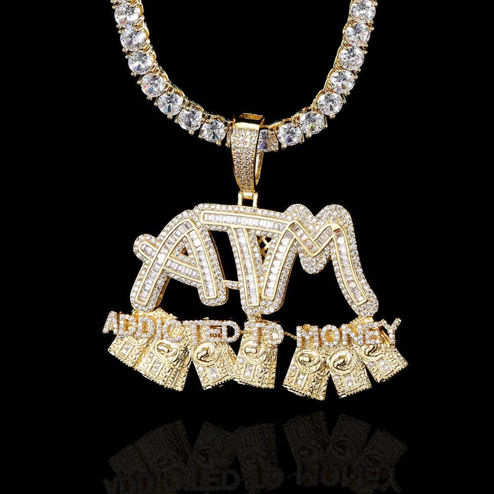 iced out 3d hip hop atm pendant necklace