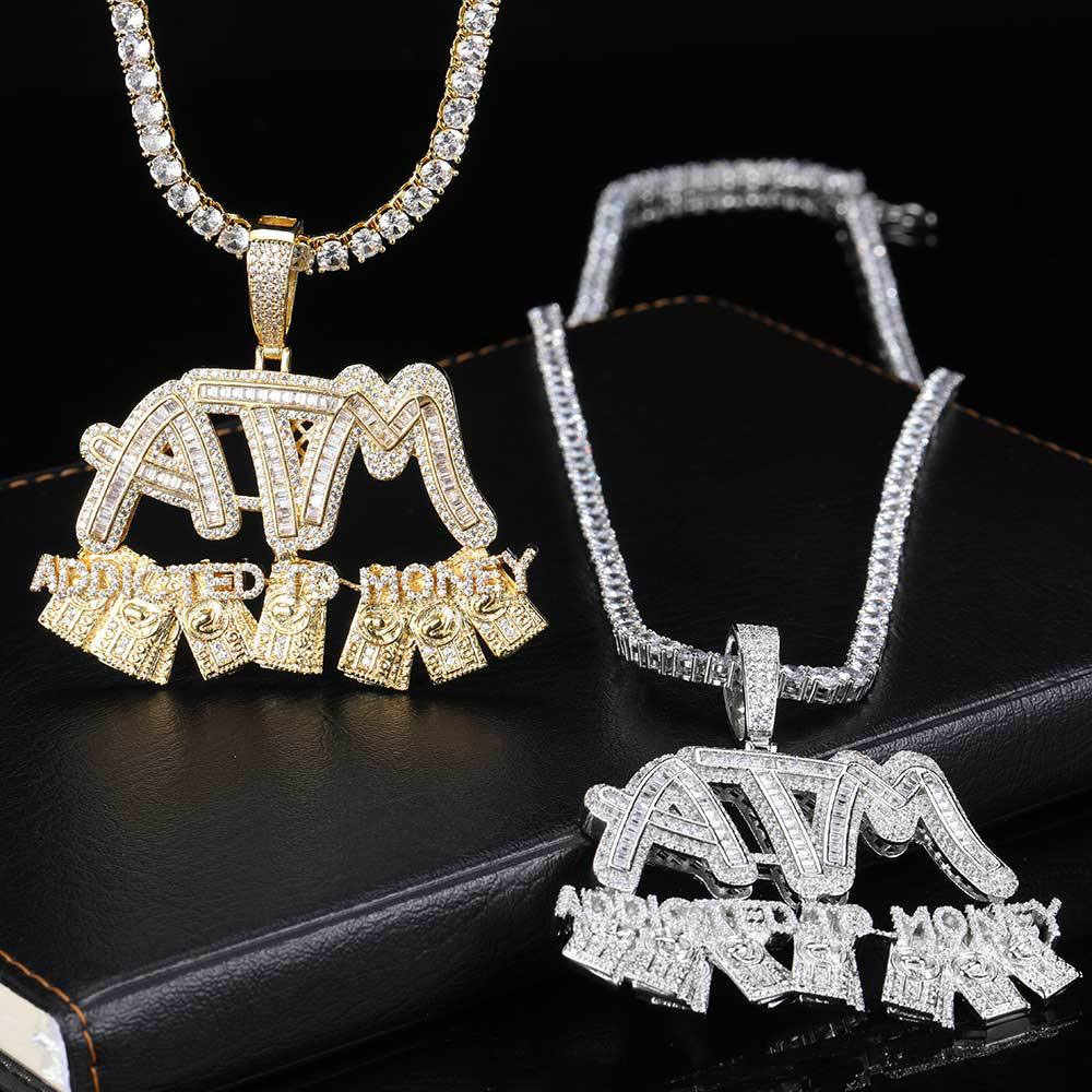 iced out 3d hip hop atm pendant necklace