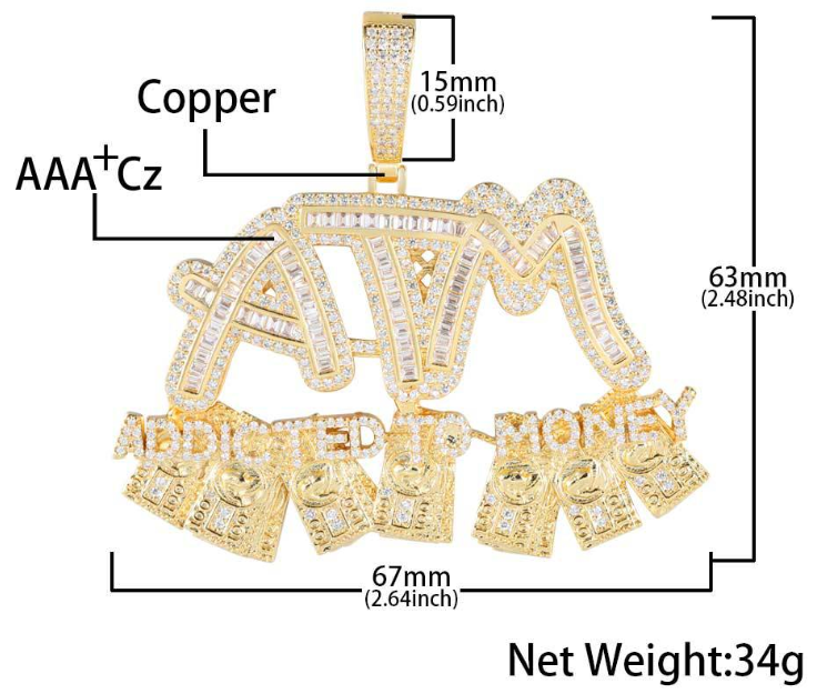 Iced Out 3D Hip Hop ATM Pendant Necklace iced out 3d hip hop atm pendant necklace