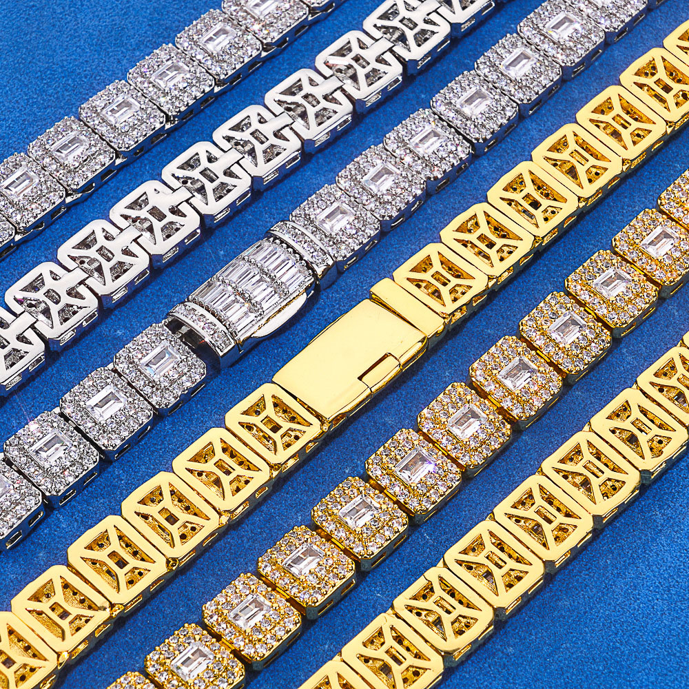 iced out baguette cluster tennis link chain & bracelet