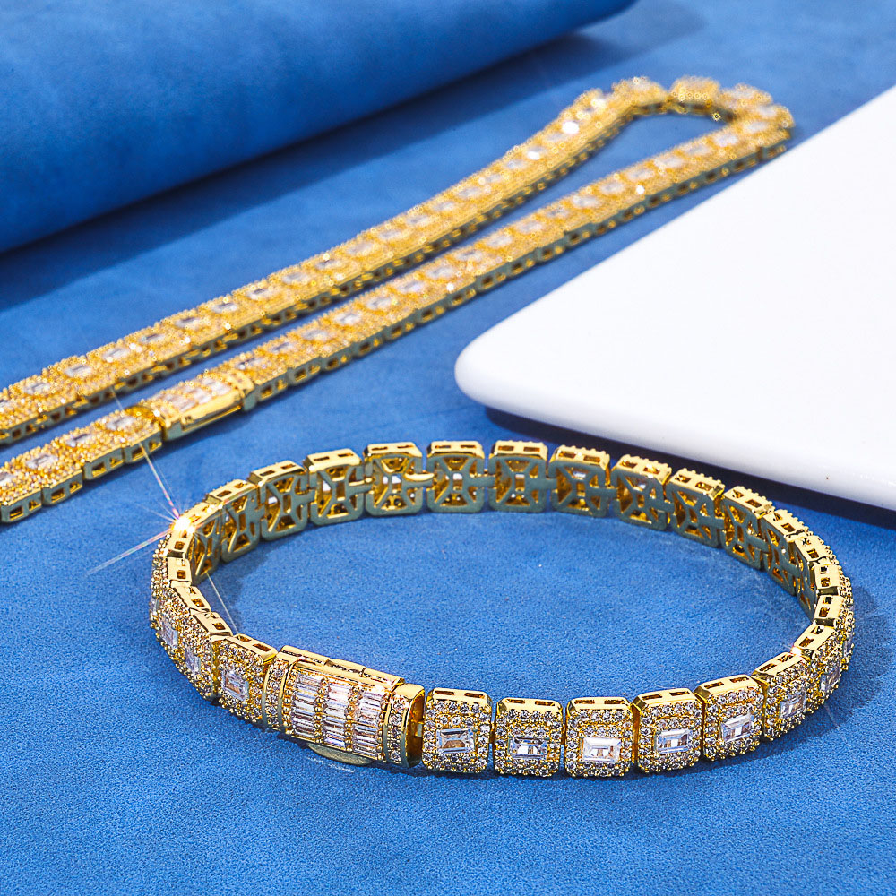 iced out baguette cluster tennis link chain & bracelet
