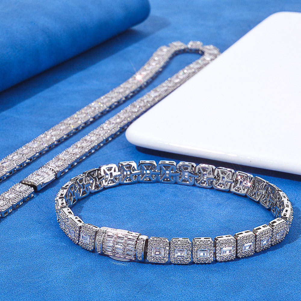 iced out baguette cluster tennis link chain & bracelet