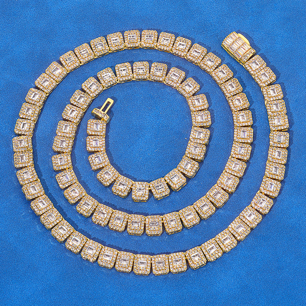 iced out baguette cluster tennis link chain & bracelet