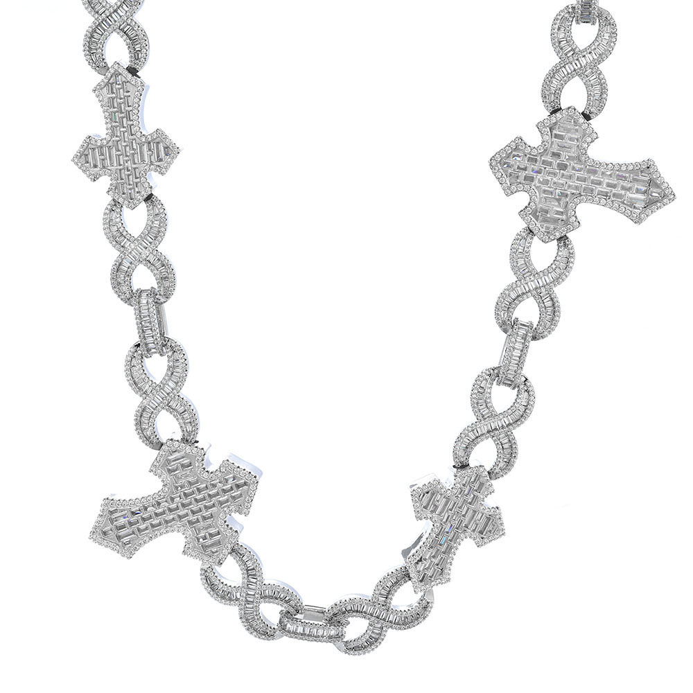 iced out baguette infinity & cross chain & bracelet
