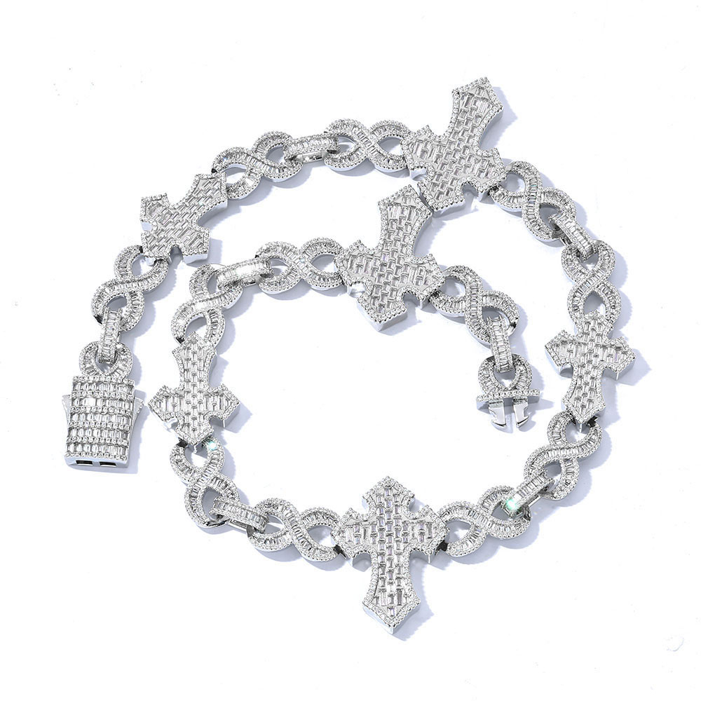 iced out baguette infinity & cross chain & bracelet