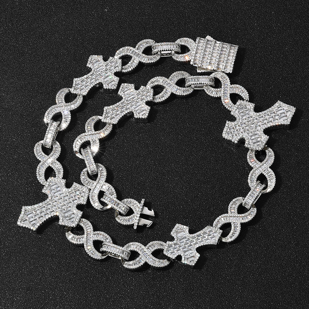 iced out baguette infinity & cross chain & bracelet