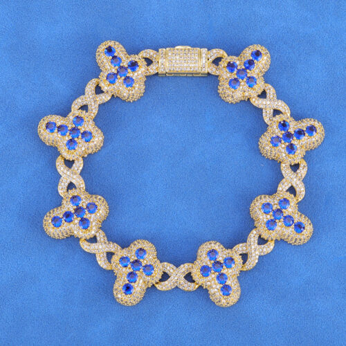 iced out blue cross & pave infinity chain & bracelet
