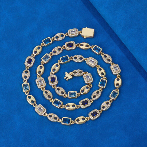 iced out coffee bean & baguette cubic zirconia chain