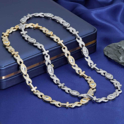 iced out cross infinity and evil eye link chain