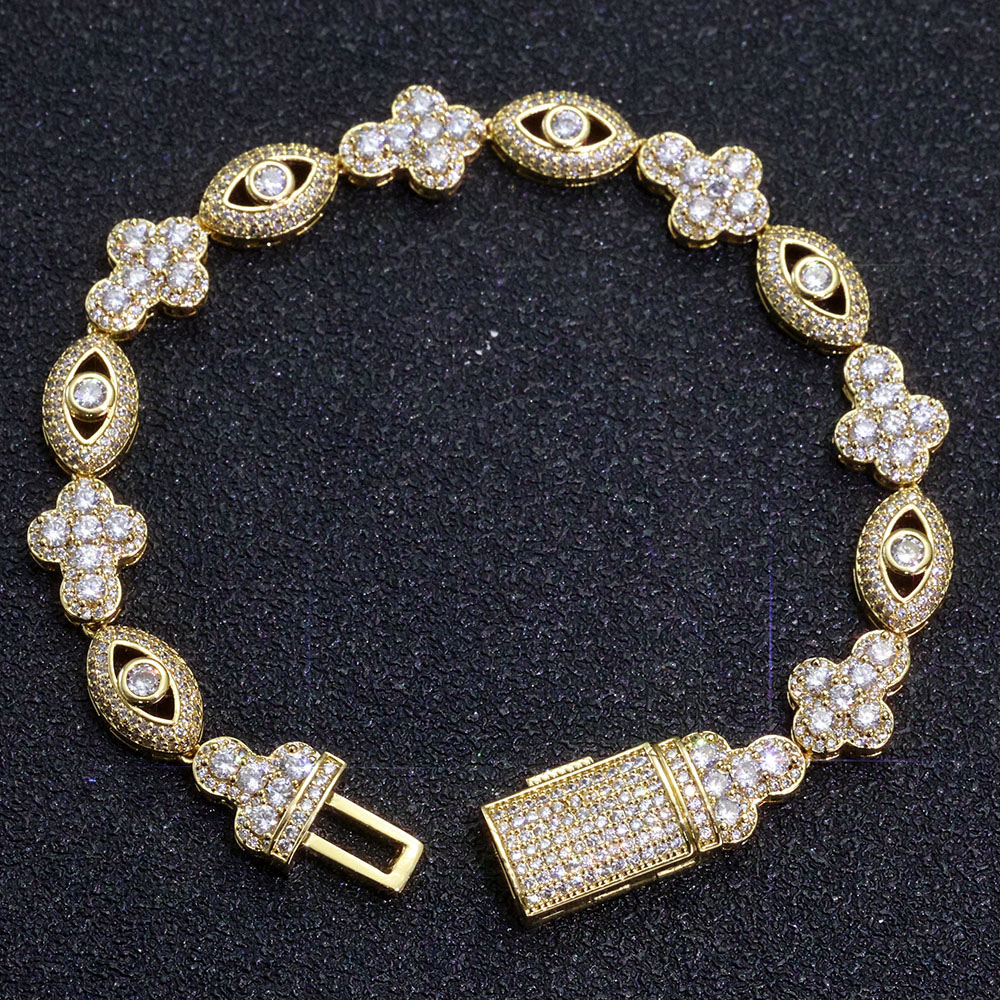 iced out cross & marquise eye link chain & bracelet