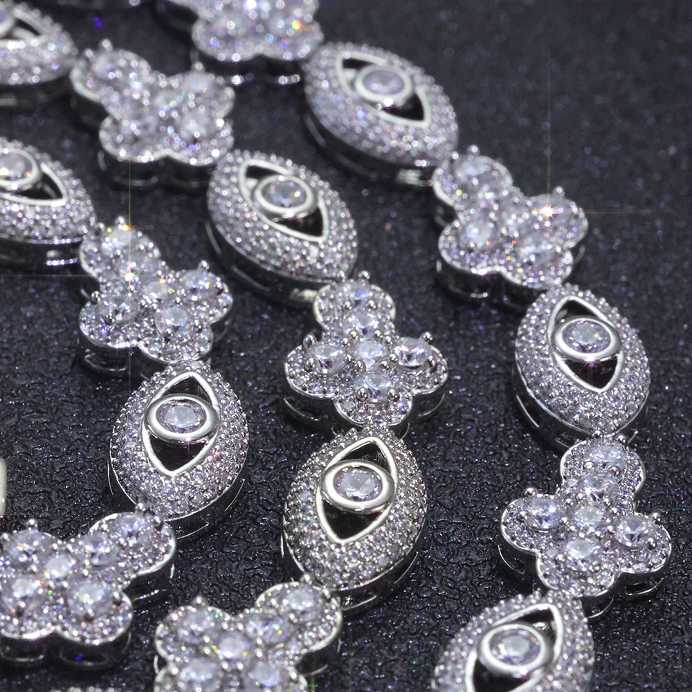 iced out cross & marquise eye link chain & bracelet