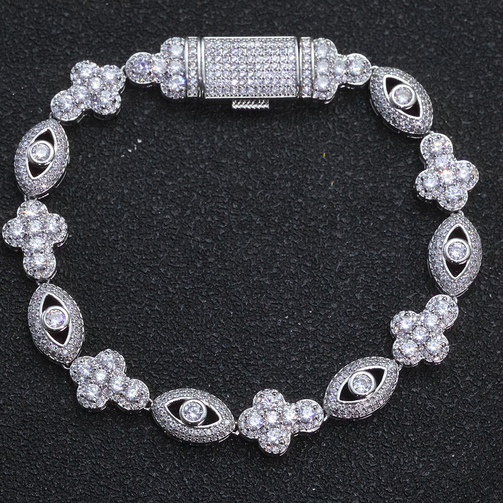 iced out cross & marquise eye link chain & bracelet