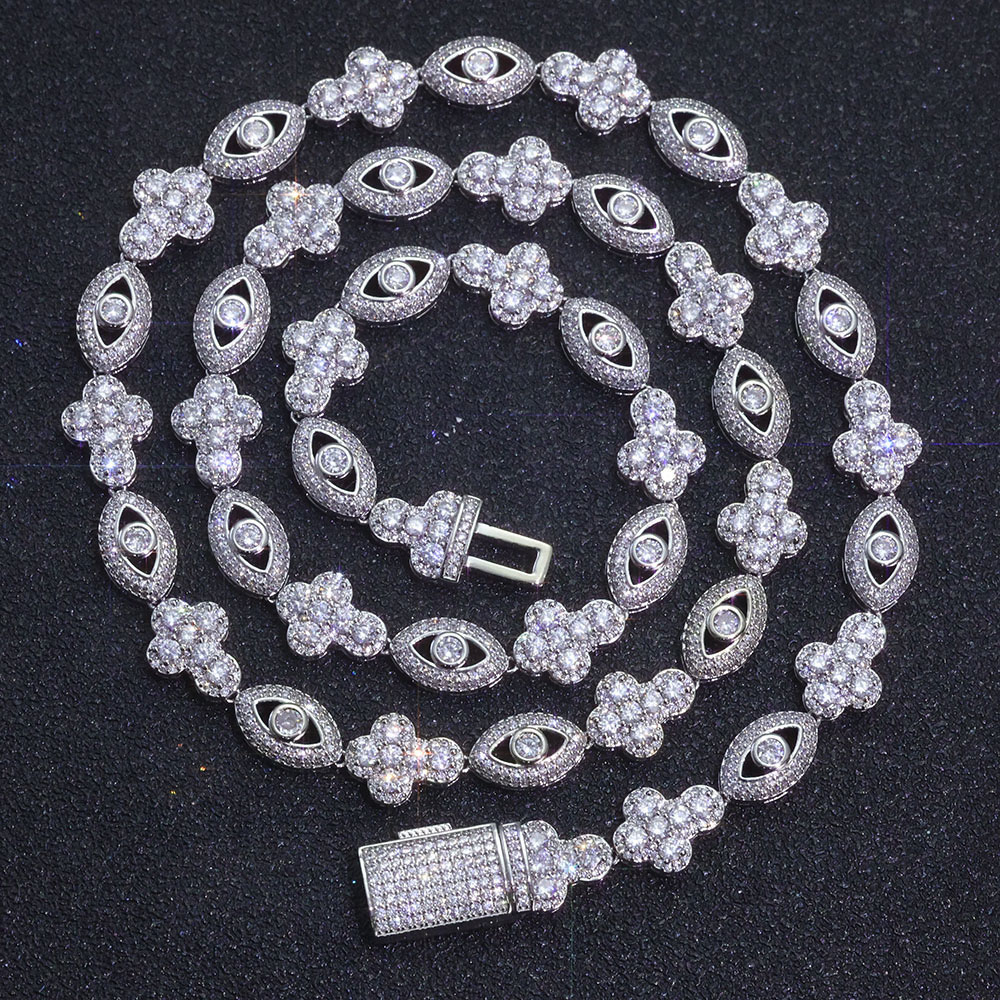 iced out cross & marquise eye link chain & bracelet