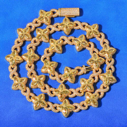 iced out cubic zirconia clover & infinity link chain