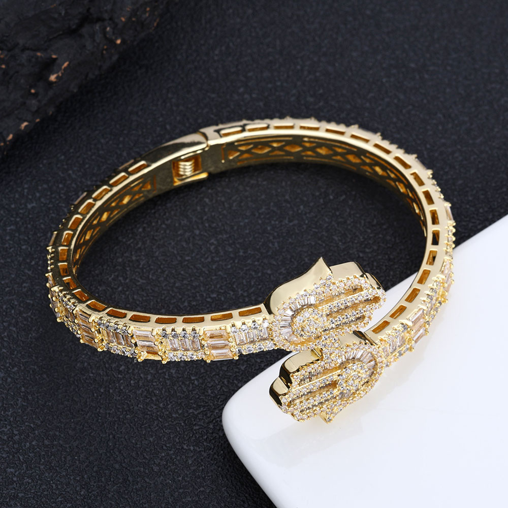 iced out cubic zirconia hamsa hand bypass bangle