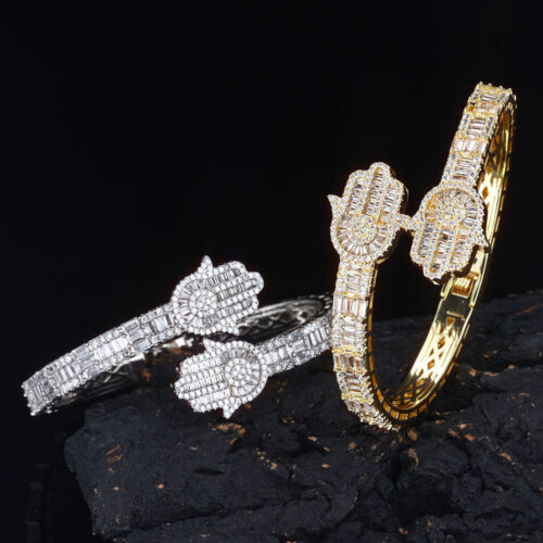 iced out cubic zirconia hamsa hand bypass bangle