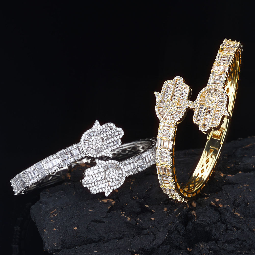iced out cubic zirconia hamsa hand bypass bangle