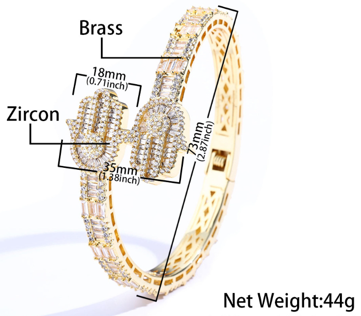 Iced Out Cubic Zirconia Hamsa Hand Bypass Bangle iced out cubic zirconia hamsa hand bypass bangle