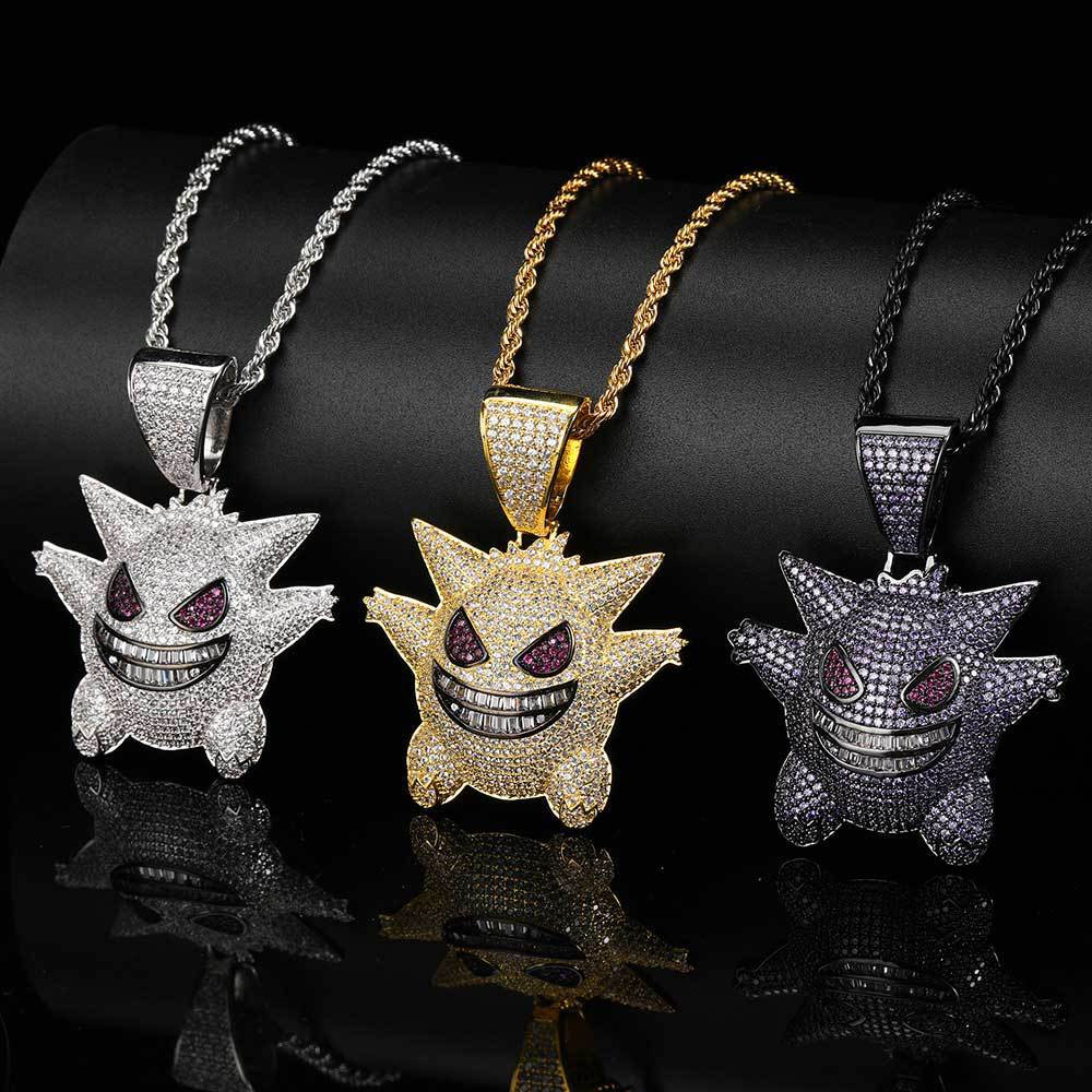 iced out cubic zirconia pokémon gengar pendant