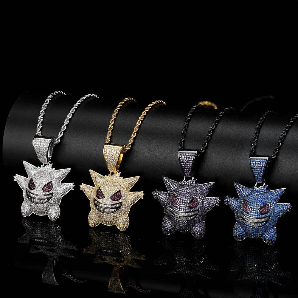 iced out cubic zirconia pokémon gengar pendant