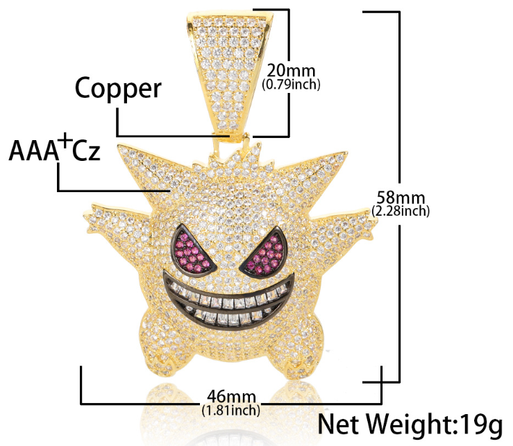 Iced Out Cubic Zirconia Pokémon Gengar Pendant iced out cubic zirconia pokémon gengar pendant