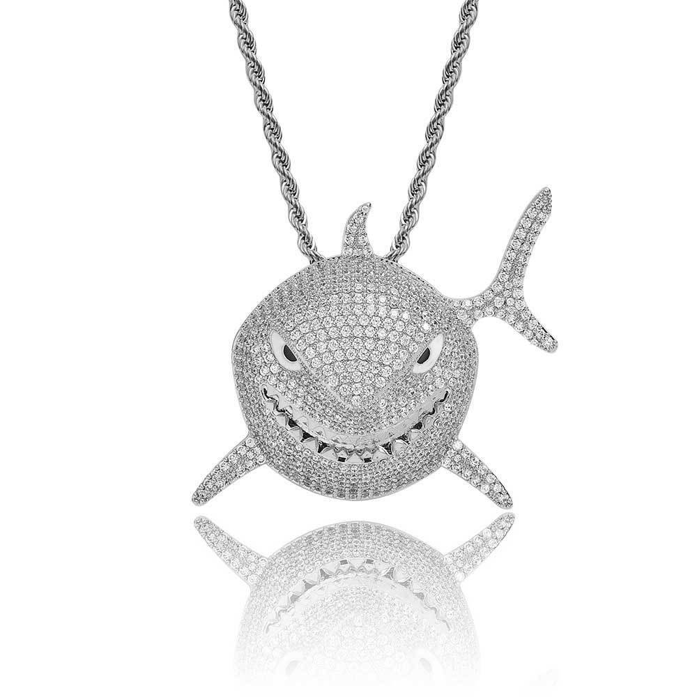 iced out cubic zirconia shark pendant necklace