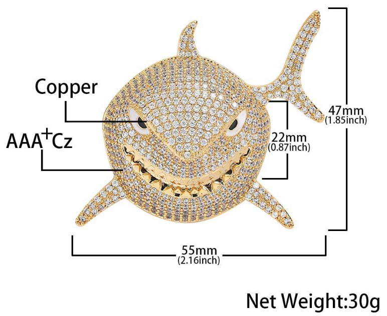 Iced Out Cubic Zirconia Shark Pendant Necklace iced out cubic zirconia shark pendant necklace